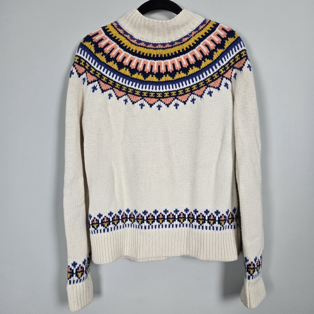 Lands End Canvas Womens Fair Isle Lambswool Cardigan Small Cream Preppy Heritage - Picture 2 of 7
